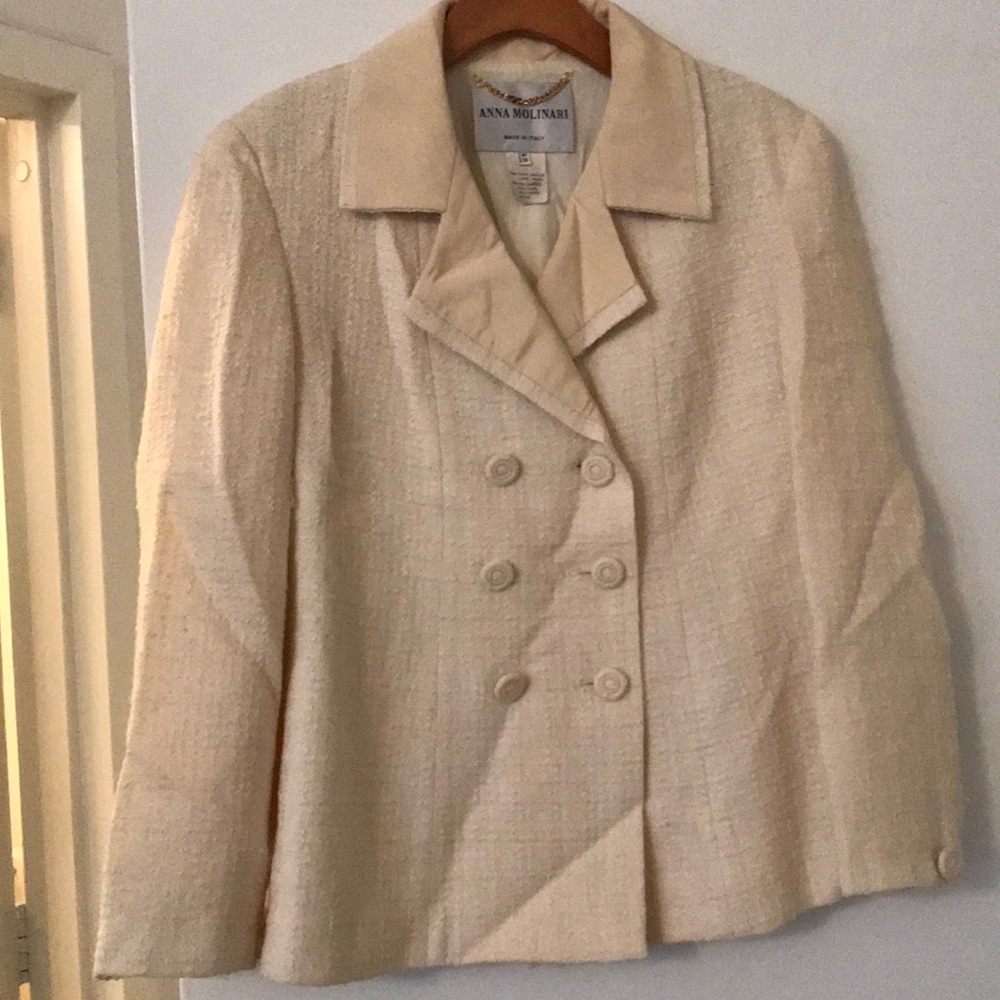 Anna Molinari double-breasted tweed jacket w/skirt